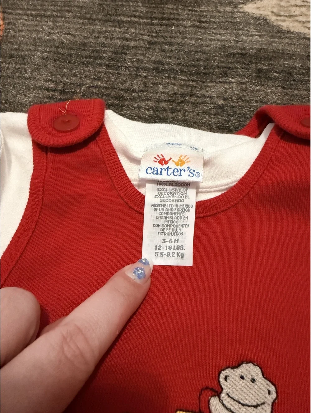 Vintage Carters Red Layered Monkey Romper Baby 3-6 Months